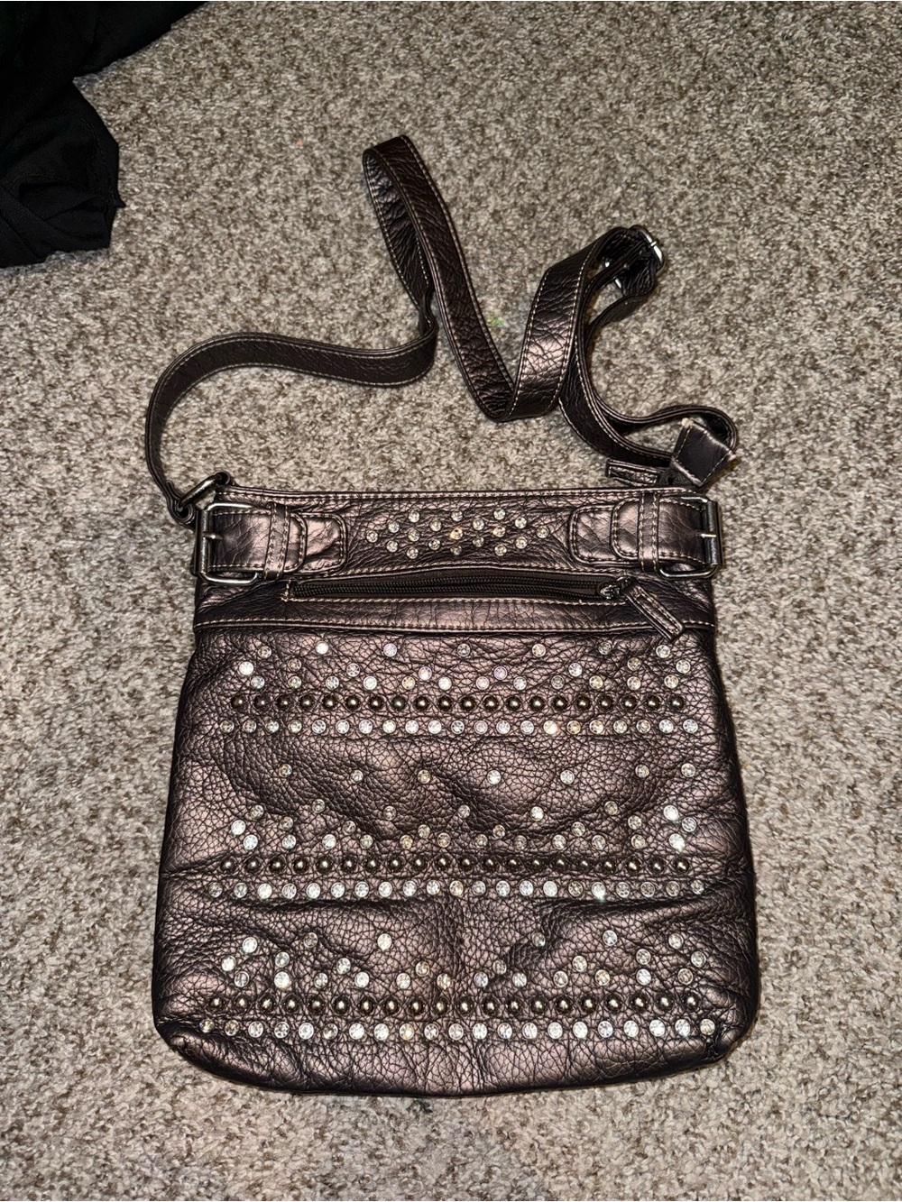 Studded Metallic Crossbody Bag in Bronze